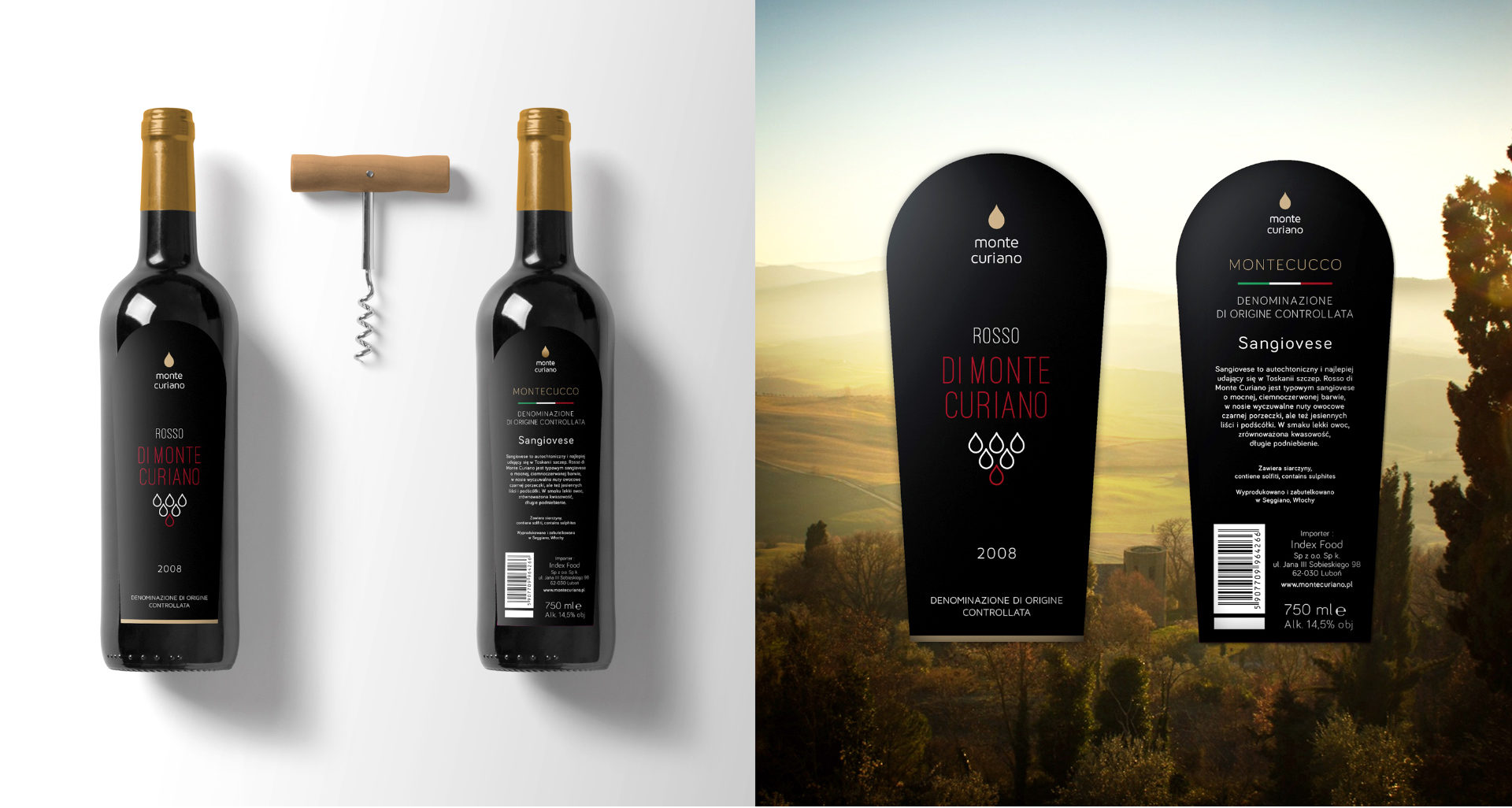Wine label for brand Monte Curiano sales in Peretii store